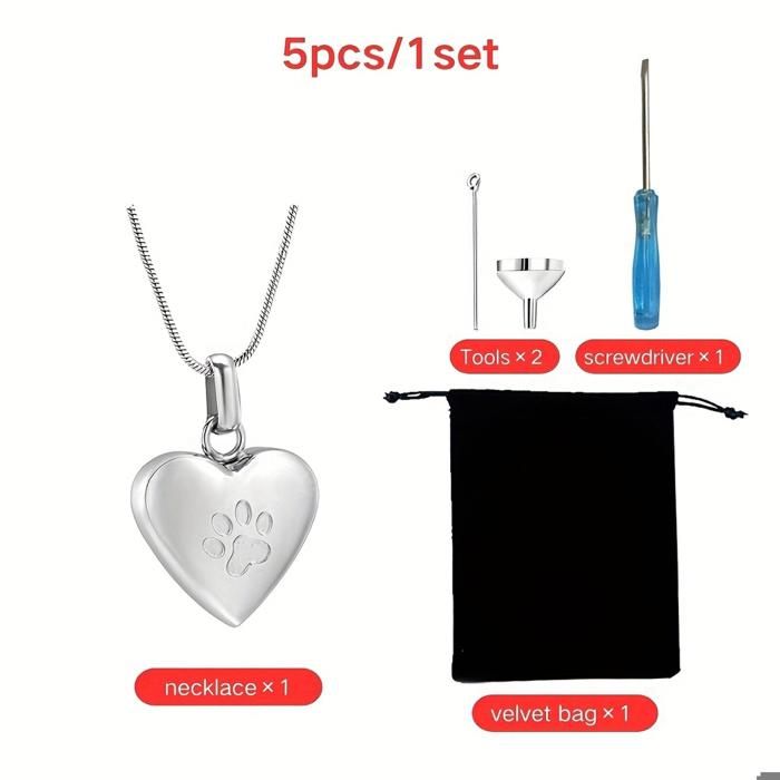 Comparer les prix de Ensemble de 5 colliers funéraires pour animaux de compagnie urne en forme de cœur avec empreinte de patte outils et sac en