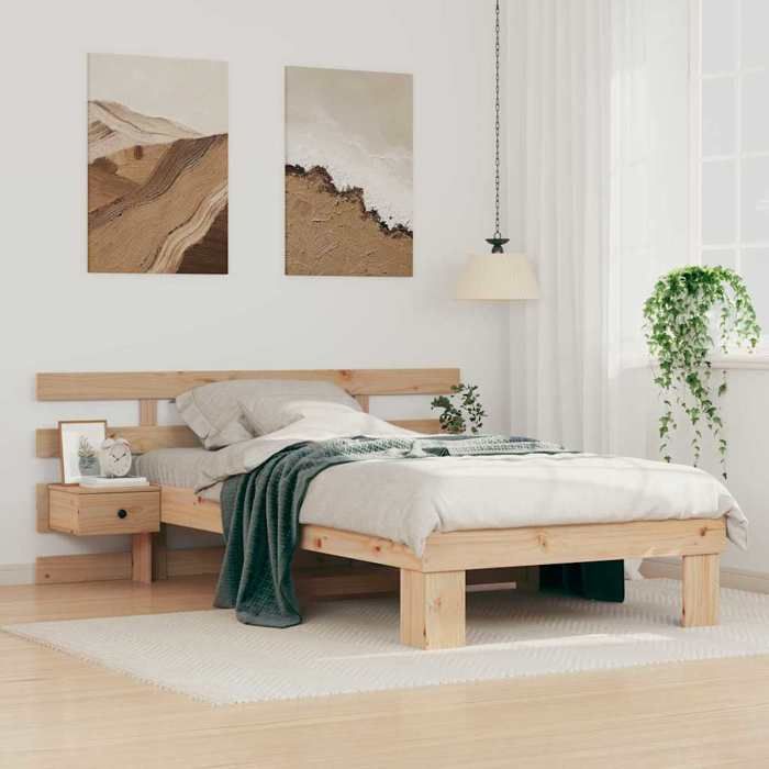 vidaXL Cadre de lit avec tête de lit Marron 90 x 200 cm Pin massif 872710