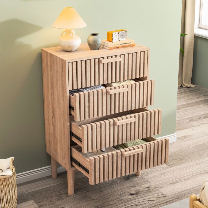 Commode 4 Tiroirs Scandinave Blanc Et Doré - 60x34x90 Cm - Meuble Rangement Chambre Ou Salon - Style Moderne