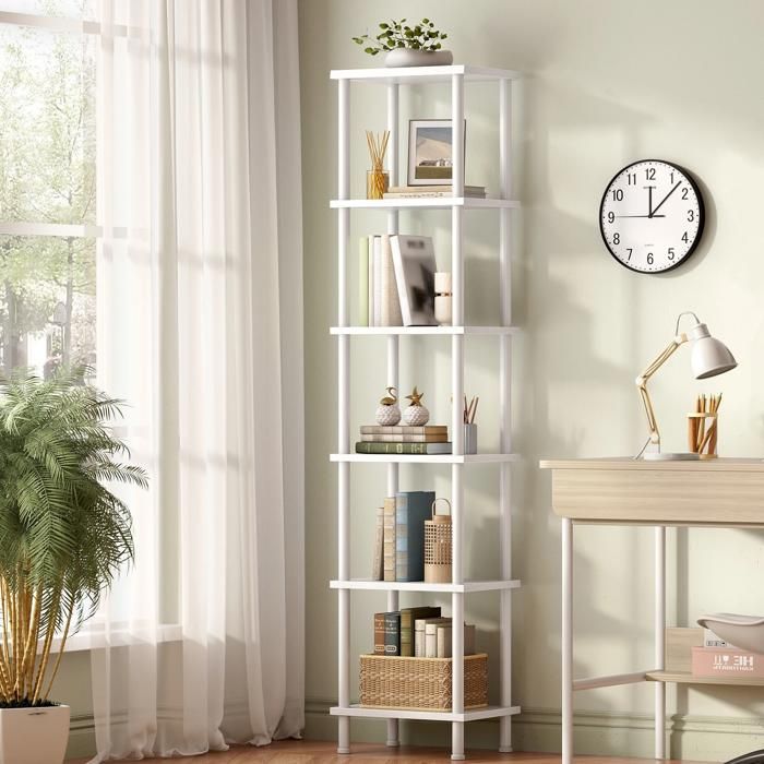 HOOBRO Bibliothèque Rétro à 6 Couches Étagère de Rangement dangle Présentoir dangle Blanc