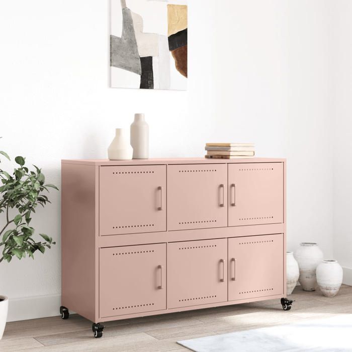 Rose Buffet de rangement - SOLOMOON - Commode salon - rose 100 5x39x72 cm - acier FR7040