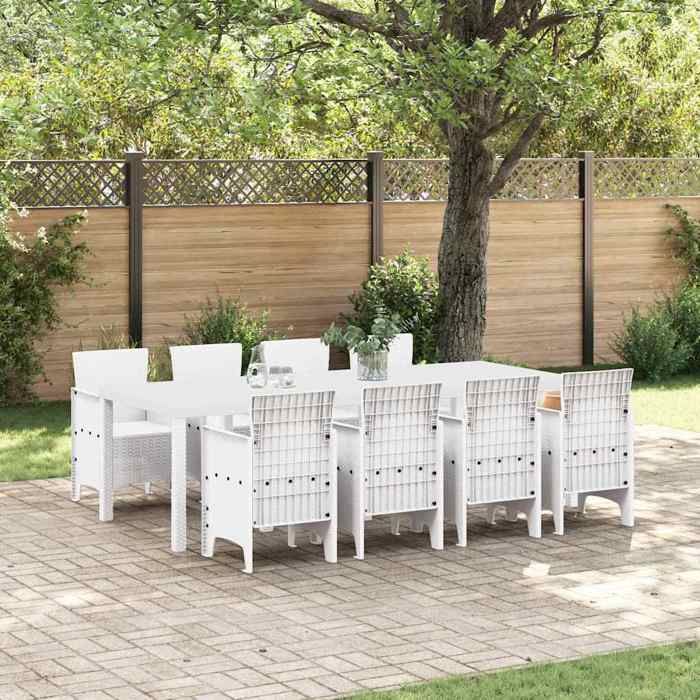 vidaXL Ensemble de salle à manger pour jardin 9 pcs Gris clair Ensemble de jardin et terrasse mobilier en rotin moderne 3378747