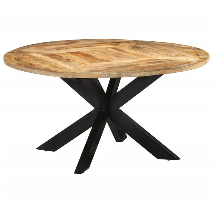 Table à manger - vidaXL - Ø150x76 cm - Bois de manguier massif - Cadre métal noir