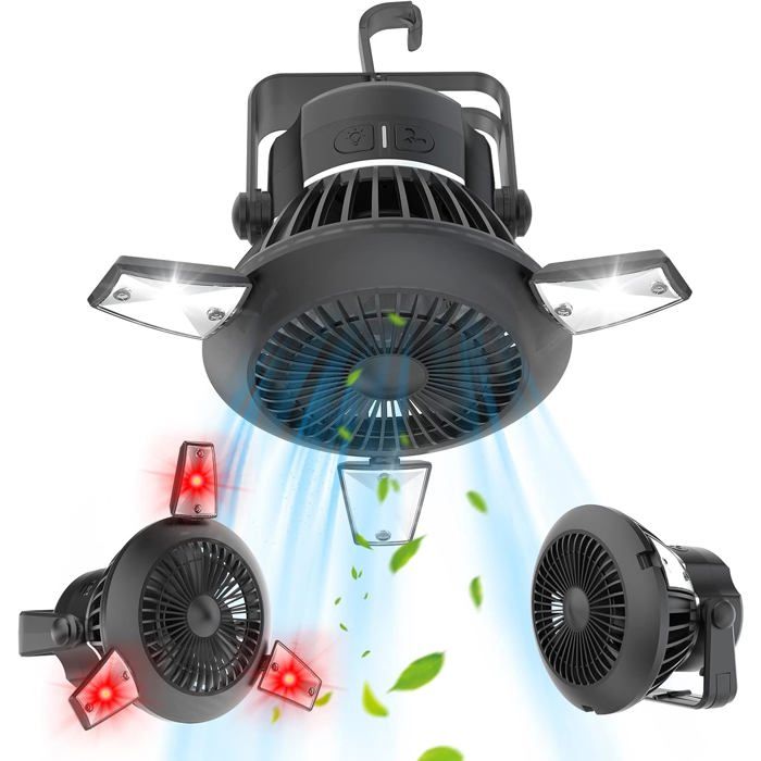 Ventilateur solaire de camping ventilateur de tente 3 en 1 ventilateur de tente portable 4000 mAh camping solaire lampe LED - Buxtrade