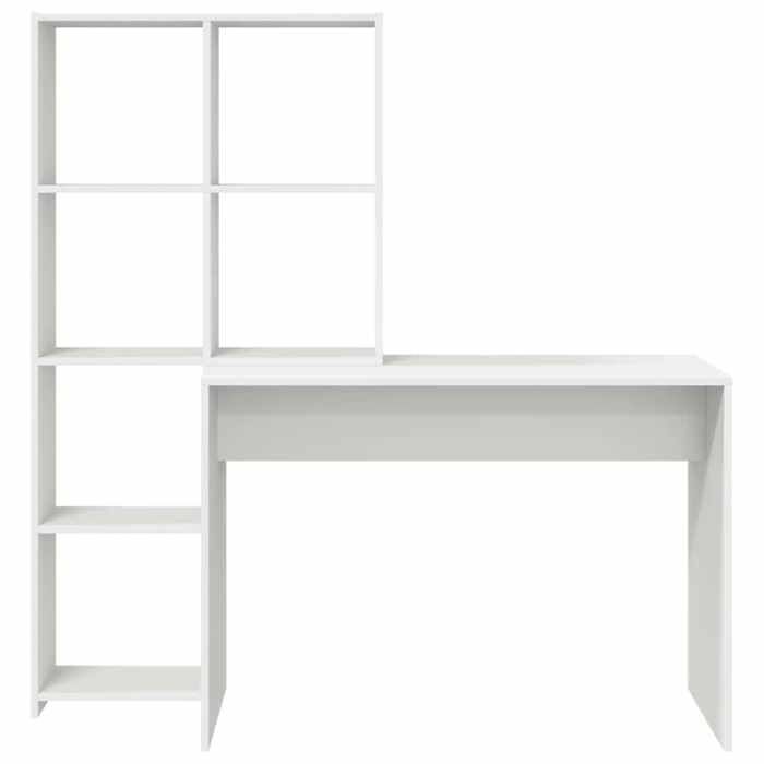 Bureau BURKE Blanc Table à écrire - 1 PERSONNE - avec étagère - Blanc 138 5x55x143 cm - Bois dingénierie BB261