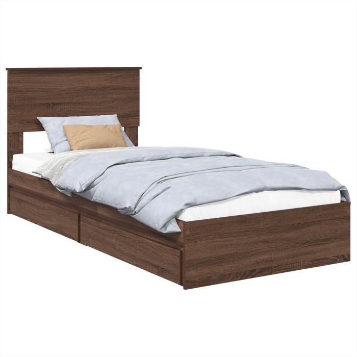 Lit de rangement moderne - vidaXL - Chêne brun - Bois dingénierie - 193x78x90 cm - Tiroirs intégrés - Cadre à lattes Lit de rangement moderne - vidaXL - Chêne brun - Bois dingénierie - 193x78x90 cm - Tiroirs intégrés - Cadre à lattes