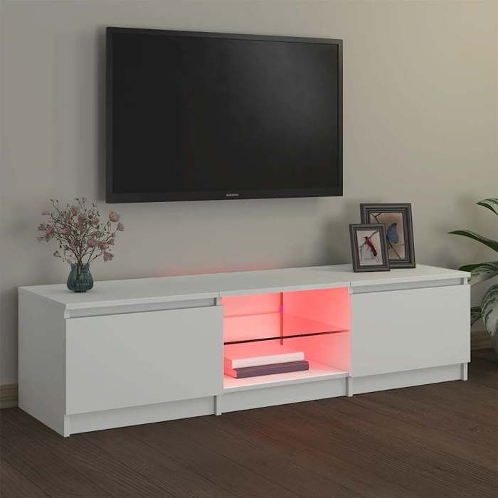 NEUF Armoire TV - Blanc - Meuble TV - TABLE TV - avec lumières LED - blanc 140x40x36 cm - TT3494