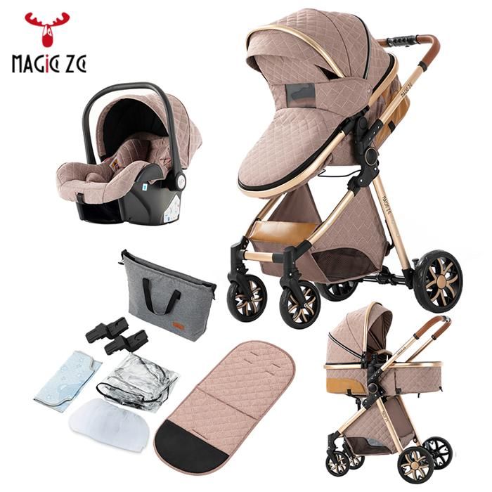 Poussette Magic ZC Poussette 3 en 1PousettePoussette bebe 0 a 3ansCeinture de sécurité à cinq points+Sac à main+Housse de pluie
