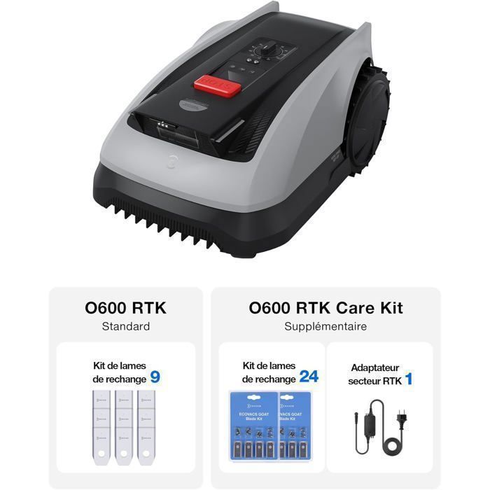 ECOVACS Goat O600 RTK Care Kit Robot Tondeuse sans Fil 600 m2 Navigation RTK+Vision