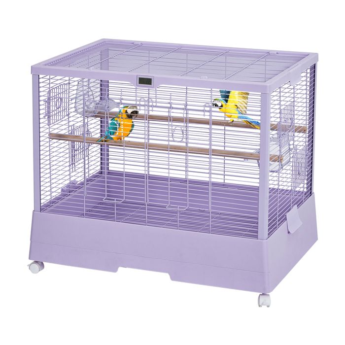 Cage à oiseaux 28 Pouces 71x68x47 cm avec Roulettes Détection Température Mangeoires pour Perruches Inséparables Violet