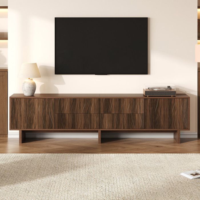 Ondulé Meuble TV 180X40X56CM 4 tiroirs+2 portes Darmoires lowboards salon adapté aux téléviseurs Jusquà 75 pouces noyer foncé