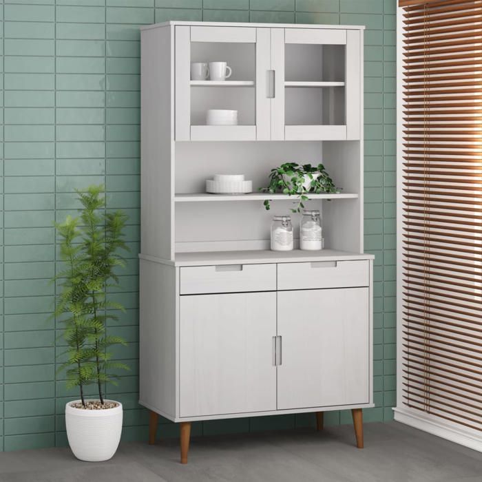 Buffet - Bahut/Commode couloir Blanc Magnifique Dessus de buffet MOLDE Blanc 90x35x100cm - bois massif de pin CL9184288