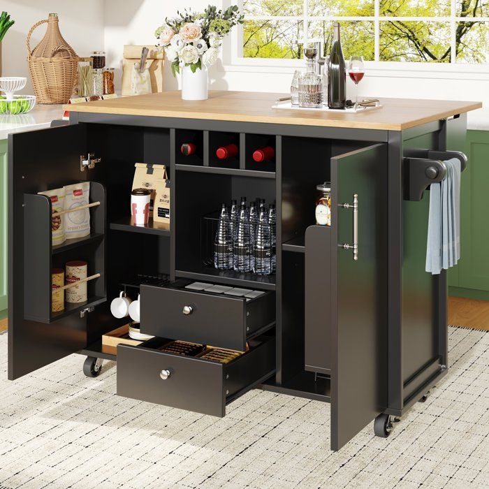 Desserte de Cuisine Noir - Îlot de Cuisine Mobile avec Plateau Rabattable 2 Tiroirs Range-Épices Casier à Bouteilles Desserte de Cuisine Noir - Îlot de Cuisine Mobile avec Plateau Rabattable 2 Tiroirs Range-Épices Casier à Bouteilles