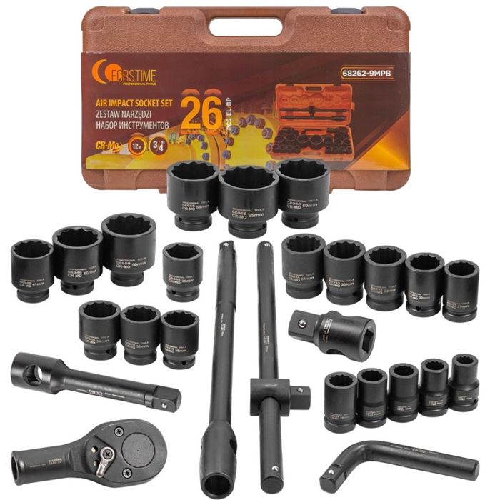 Coffret de 26 douilles a choc 3/4 12 pans 17-65 mm