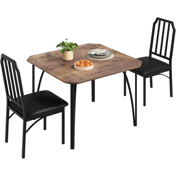 AFF Ensemble table et chaise de salle à manger-Table et 2 chaises rembourrées-2 Personnes Bords chanfreinés Couleur rétro