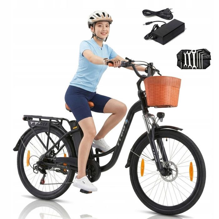 TTGO YY-26ST - Vélo électrique urbain - Autonomie 75km - Panier inclus - Shimano 6 vitesses - Adulte o