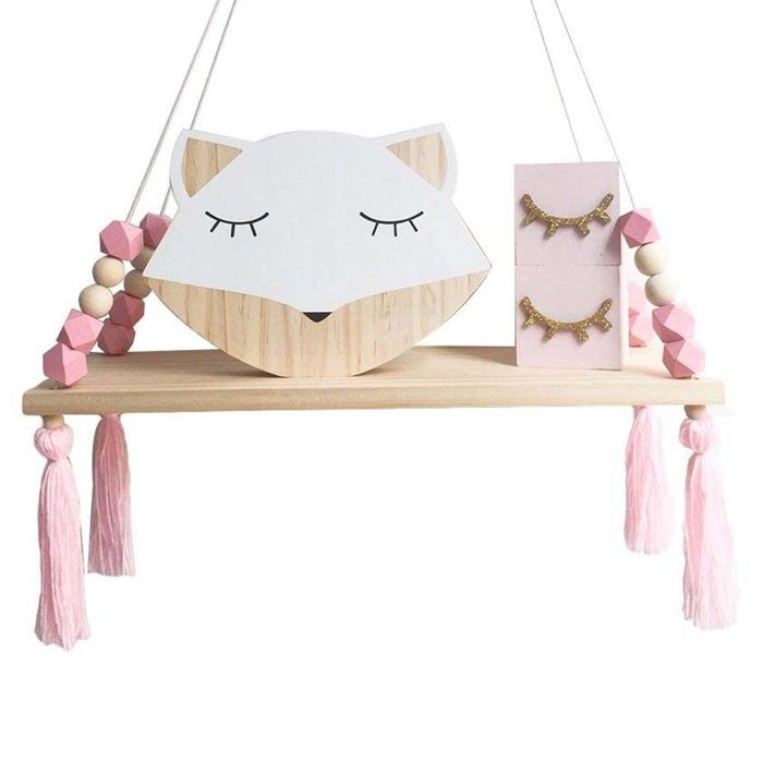 ARAMOX étagère suspendue décorative Étagère murale décorative pour enfant Style Ins suspendue avec corde et jardin gazon Rose