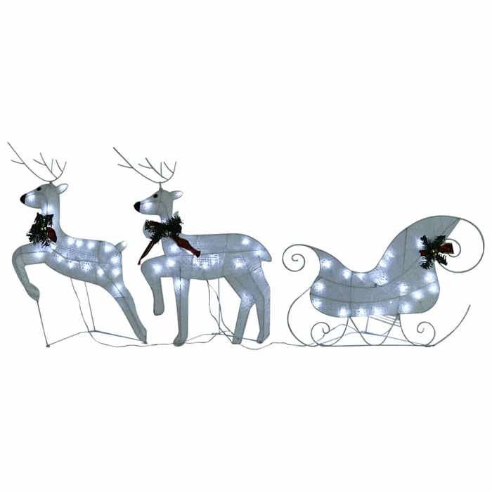 Moderne Décoration de Noël Renne et traîneau 60 LED extérieur Blanc Éclairage de Noël @EU52556