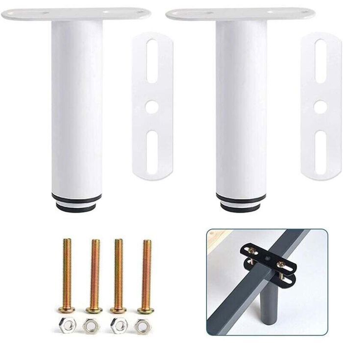 Lot de 2 Pieds de Lit Réglables 18-33 cm Blanc – Universels pour Sommier Canapé Armoire