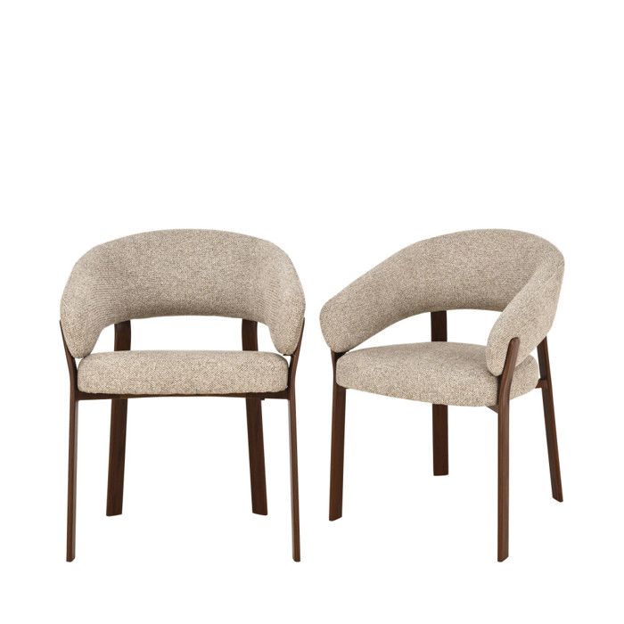 Embo - Lot de 2 fauteuils de table en tissu piètement effet bois foncé - Marron chiné Embo - Lot de 2 fauteuils de table en tissu piètement effet bois foncé - Marron chiné