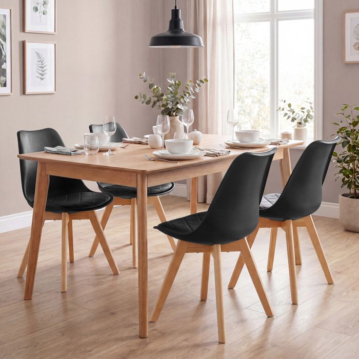 Chaises de Salle à Manger Lot de 4 avec Coussin en Cuir PU Pieds en Bois de Hêtre 465 x 57 x 79 cm Noir