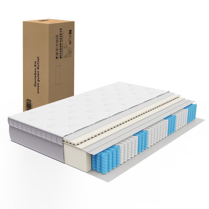 WOVREO matelas 90x200 cm H3 à ressorts ensachés 7 zones mousse de confort 25 cm OEKO-TEX