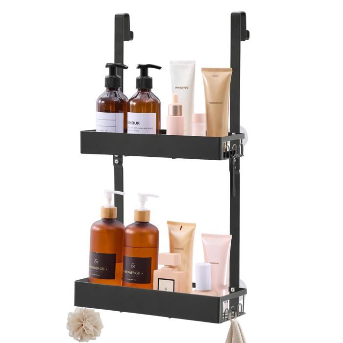 Étagère de Douche à Suspendre en Acier Panier dAccessoires s Perçage 31 5 x 15 5 x 56 cm Noir dencre noir d  MEUBLE A EPICES