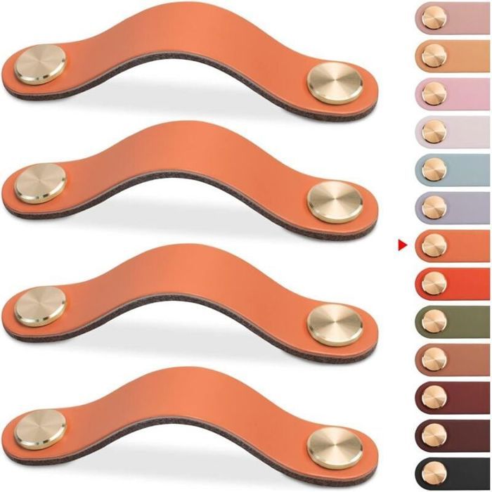 4pcs Poignée meuble cuir - Bouton porte placard Style vintage - Armoires commode cuisine salle de bain - Orange 128 mm