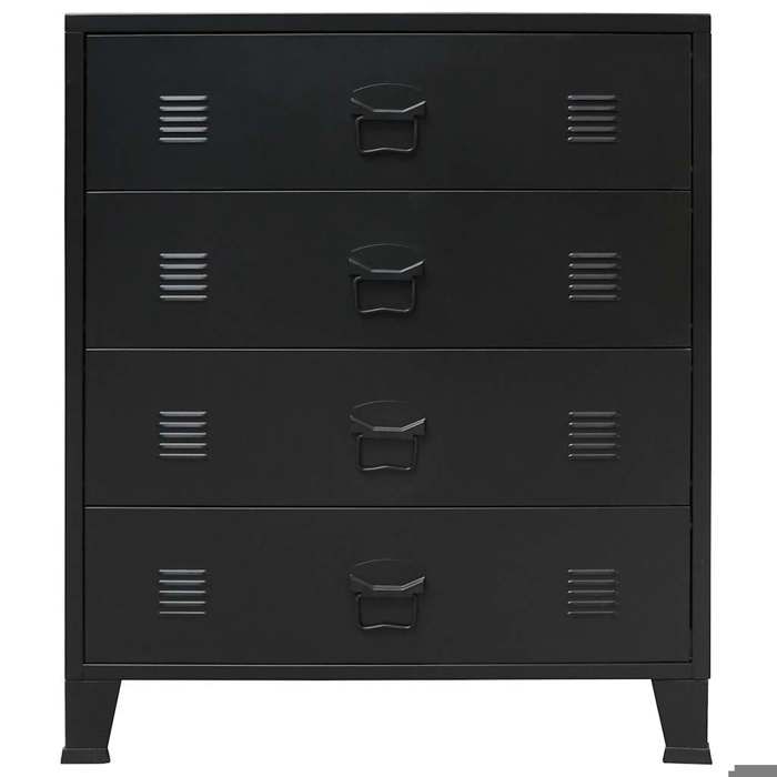 CHIC Commode à Tiroirs Métal Style Industriel Noir 78 x 40 x 93 cm avec 4 tiroirs pour Garage et Atelier &ajf65w