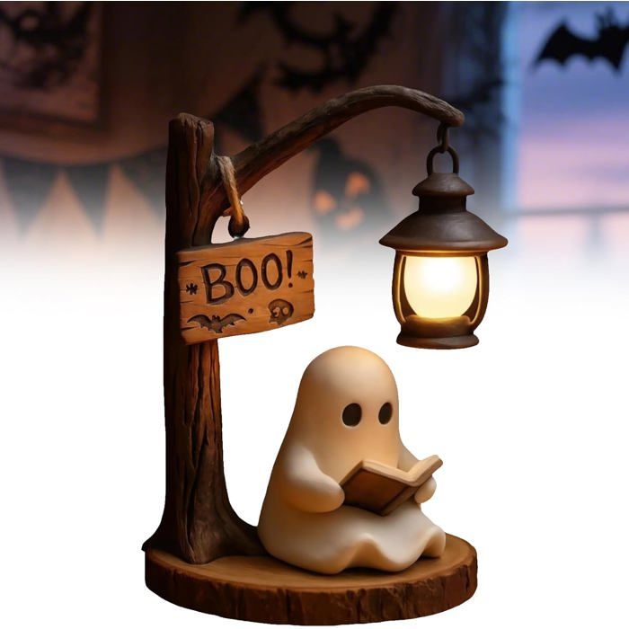 Lampe de lecture fantôme décoration dHalloween 15 cm lampe de chevet LED lampe décorative 3D pour Halloween pour le Car（L029）
