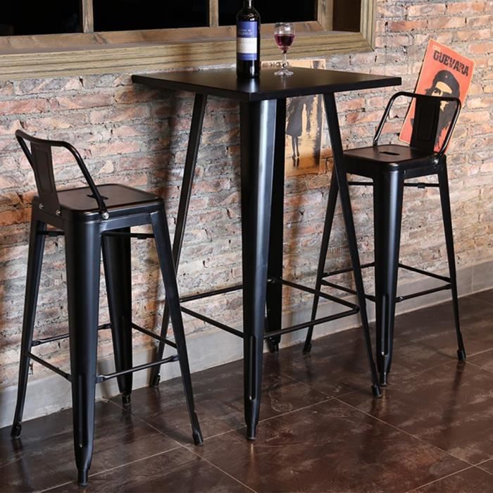 Noir Table Haute Industriel Mange-Debout Table de Bar Carré pour Salle à  Manger, Cuisine, Salon 60 x 60 x 103 cm