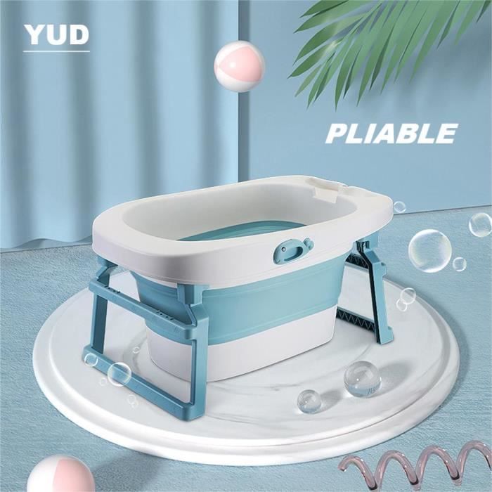 Baignoire bébé pliable sur pied - Blanc-Bleu - Antidérapant - 85 x 56 x