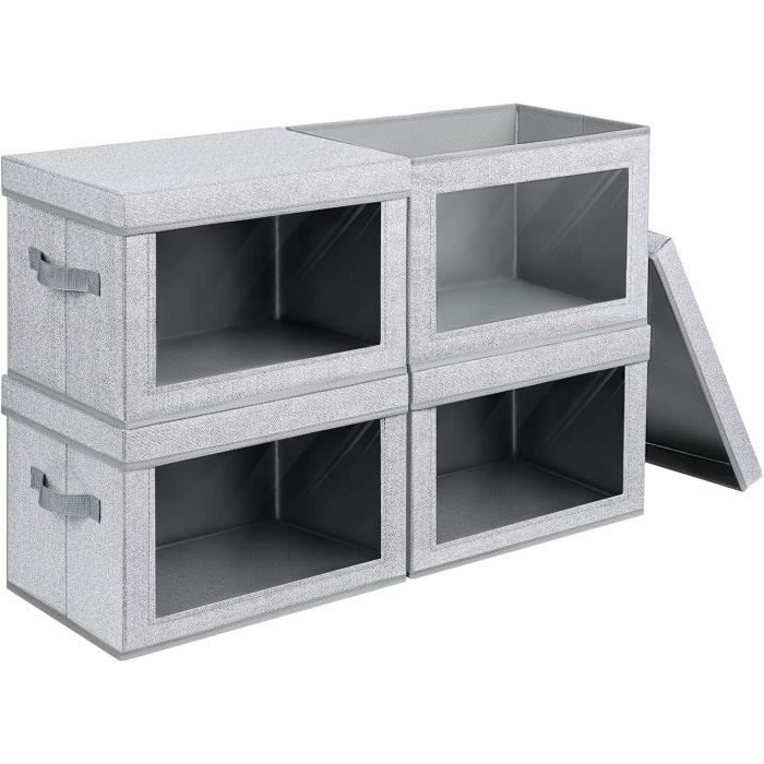 Lot 6 Boîtes Rangement Pliables Avec Fenêtre - Paniers Cube Tissu Carton Gris Clair 34x23x23cm Pour Armoire Tiroir