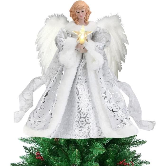 Cime D’arbre De Noël Ange Lumineuse LED - étoile Ange Avec Ailes, 32 Cm, Piles AA - Décoration Féerique