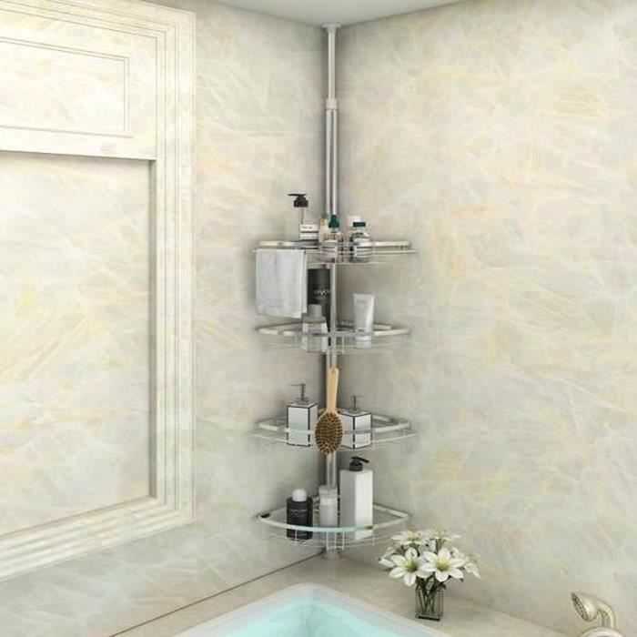 etagère de douche télescopique à 4 étagères – serviteur de douche à fixation facile – etagère d’angle extensible