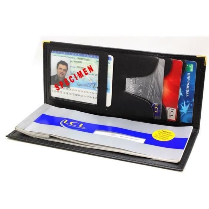 Porte Chequier Homme Femme Croute De Cuir Et Pvc Noir Achat