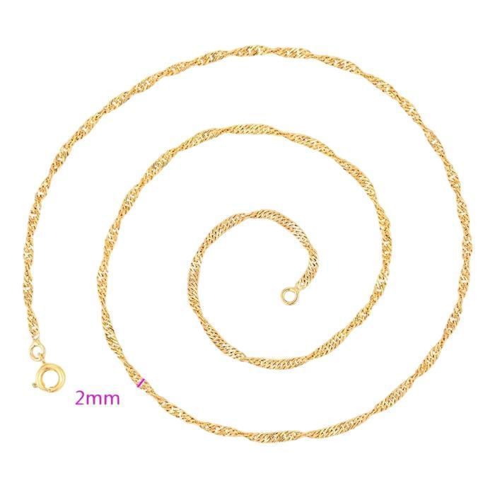 Chaîne de Cou - Maille Singapour - Torsadée - 50 cm - 2 mm - Plaqué Or Jaune 750/1000 - Femme