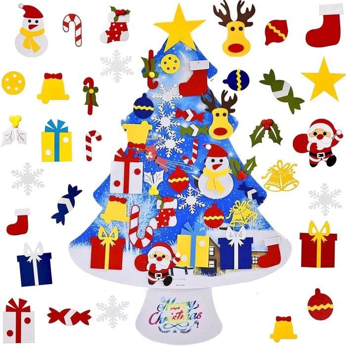 Sapin De Noël En Feutrine DIY - 1m Avec 33 Ornements - Décoration Murale Enfant - Réutilisable - Cadeau Noël