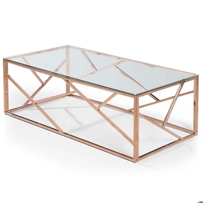 Table Basse Opera En Verre Transparent Et Pieds Or Rose Achat