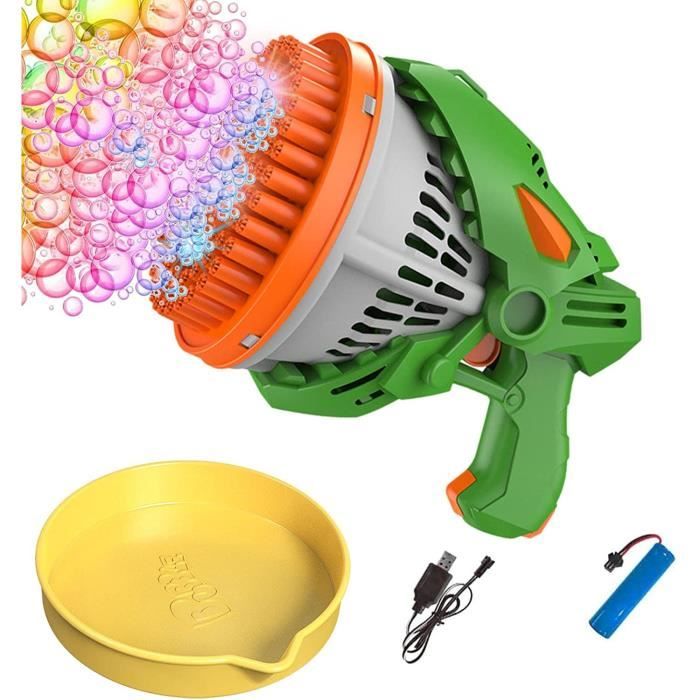 BUOAZR Pistolet à Bulles Automatique LED - Jouet Enfant Avec 2 Liquides - Cadeau Anniversaire Rose