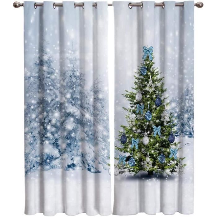 Rideau Occultant - Sapin De Noël Flocon De Neige - 3D - Multicolore - Vintage - 80x160cm [8456