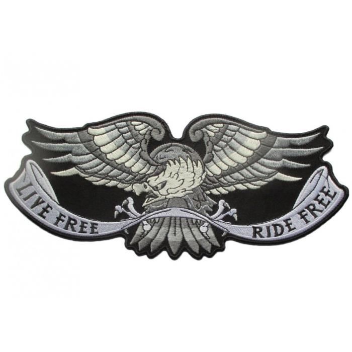 Gros patch aigle live free ride free 28x12 cm ecusson dos veste blouson biker crane pirate Cdiscount Beaux Arts et Loisirs creatifs