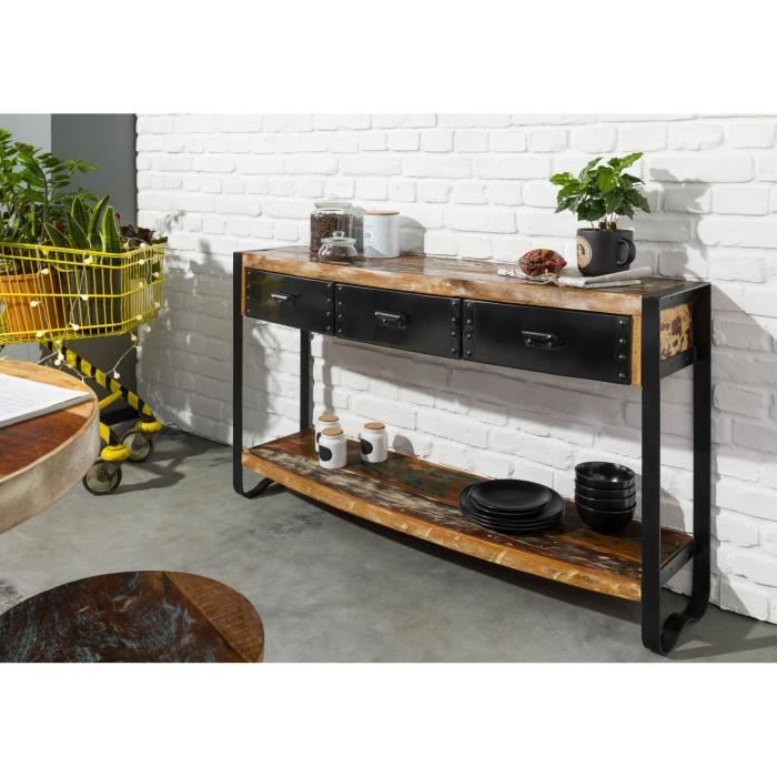 Console - Fer et bois massif recyclé laqué (multicolore) - INDUSTRIAL #42 Console - Fer et bois massif recyclé laqué (multicolore) - INDUSTRIAL #42