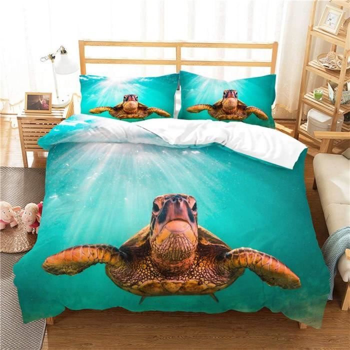 Housse de Couette - 220x240cm Océan Animal Tortue 3D Monde Sous Marin