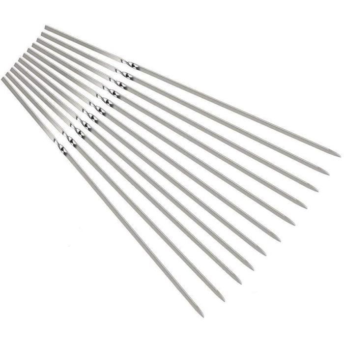 10 Brochettes En Acier Inoxydable Pour Barbecue | Longueur 43 Cm | Design Plat Et Spirale | Réutilisable Et Lavable Au Lave-Vaisselle