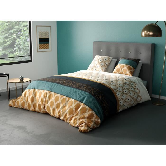 Parure de lit - Bangui - Housse de couette 240x260 cm - 2 taies 65x65 cm - Vert - Contemporain