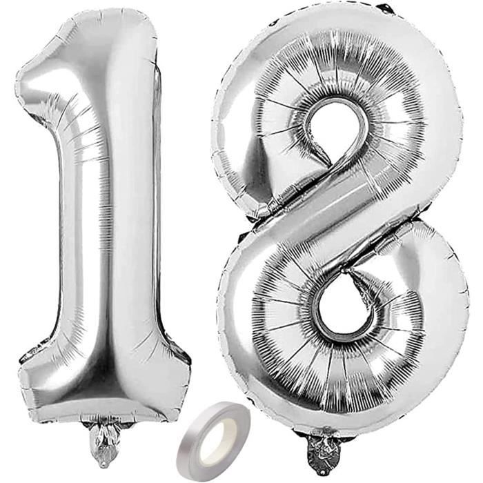 Argenté Chiffres 18 Grands chiffres 18 XXL Jxuzh Ballon d'anniversaire 18 ans Happy Birthday 100 cm 