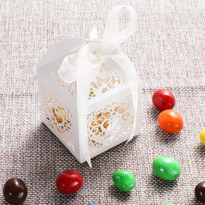 50 Boîtes à Dragées En Papier Kraft 5x5x5 Cm - Avec Ruban - Pour Mariages, Fêtes Et Cadeaux DIY