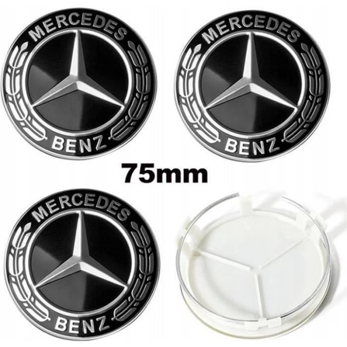 MOYEU DE ROUE juxinchang- 4pcs Centre De Roue 75mm Full Noir Mercedes Benz Logo Cache Moyeu Jante Emblème