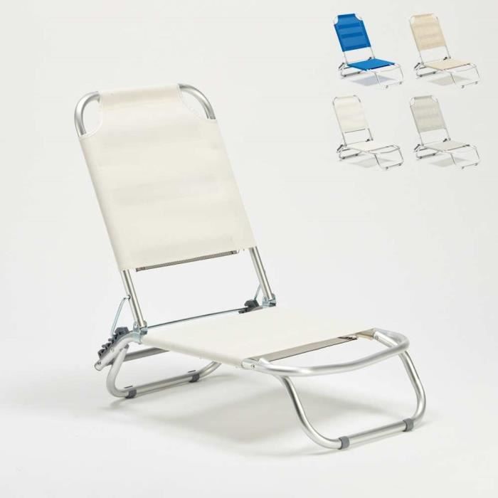 Chaise transat de plage pliante piscine aluminium Tropical, Couleur: Blanc